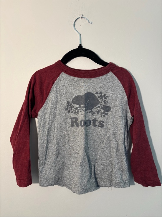 Roots Other - Roots Kids Raglan Long Sleeve Logo Tee Gray & Burgundy